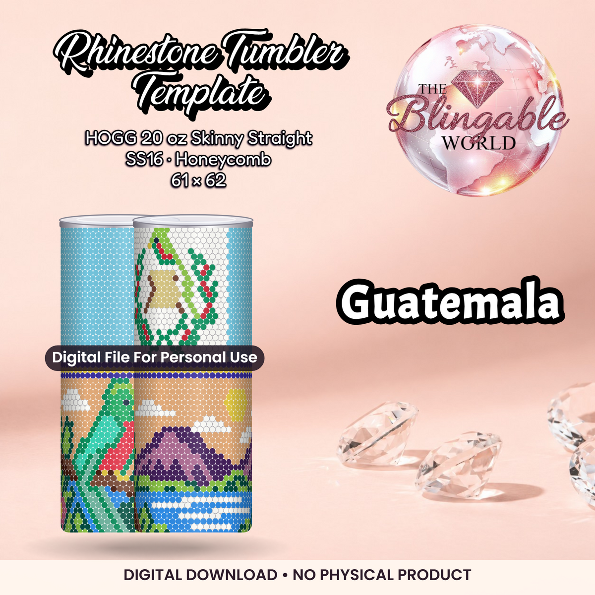 Guatemala - 20oz Honeycomb Tumbler Template *Digital File* product mockup