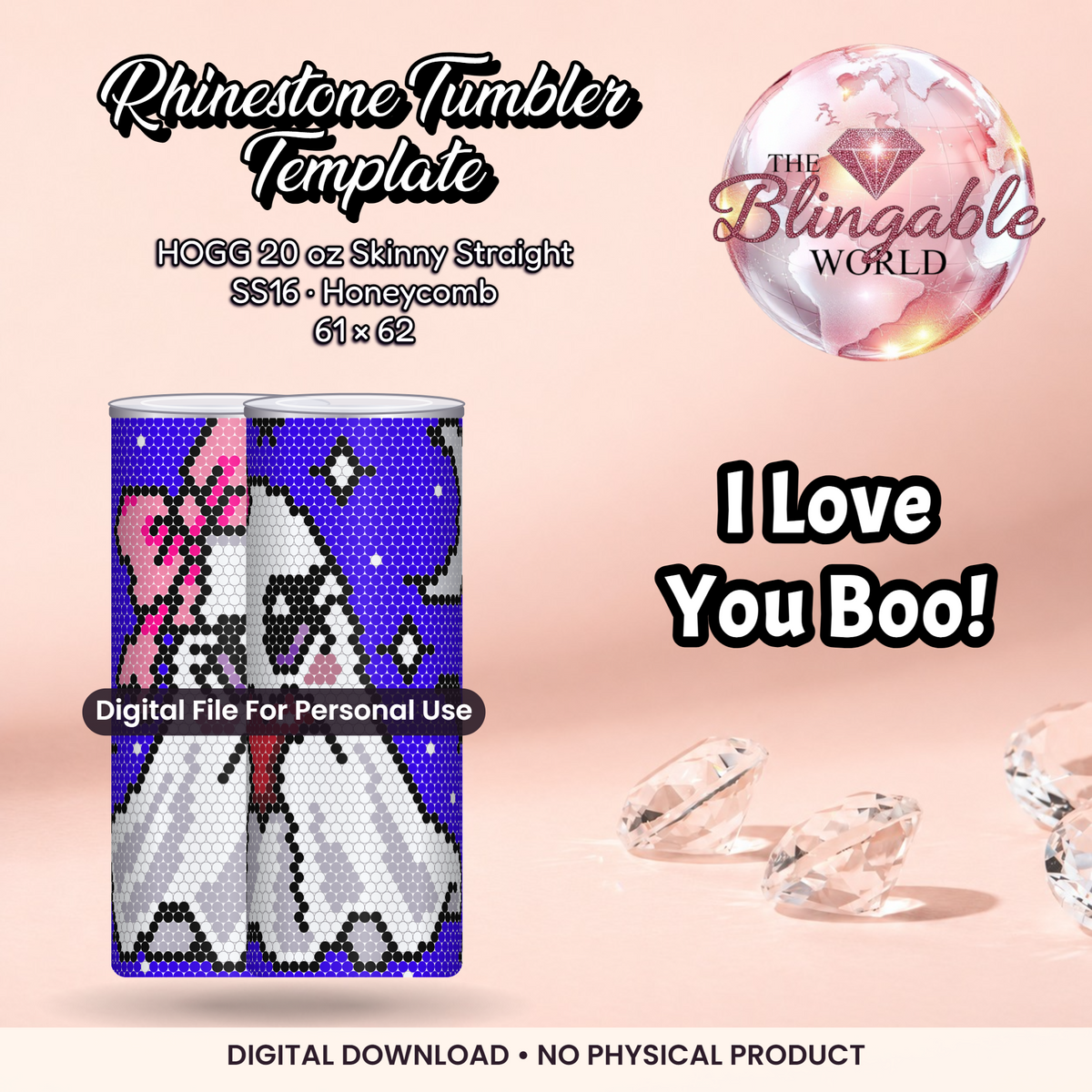 I Love You Boo! - 20oz Honeycomb Tumbler Template *Digital File* product mockup