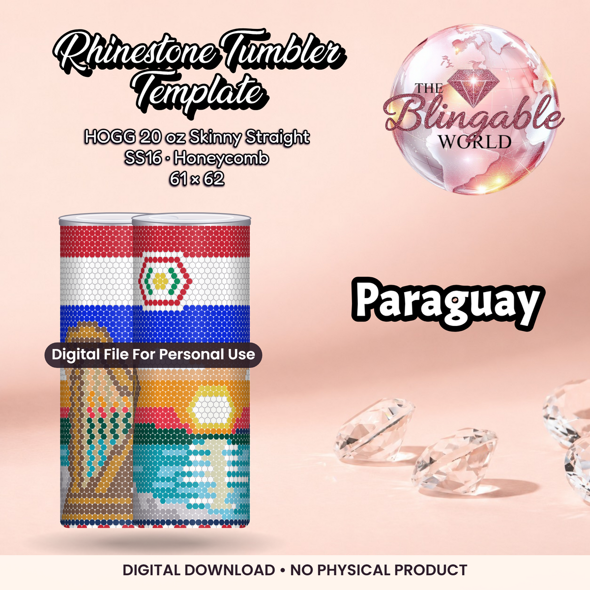 Paraguay - 20oz Honeycomb Tumbler Template *Digital File* product mockup