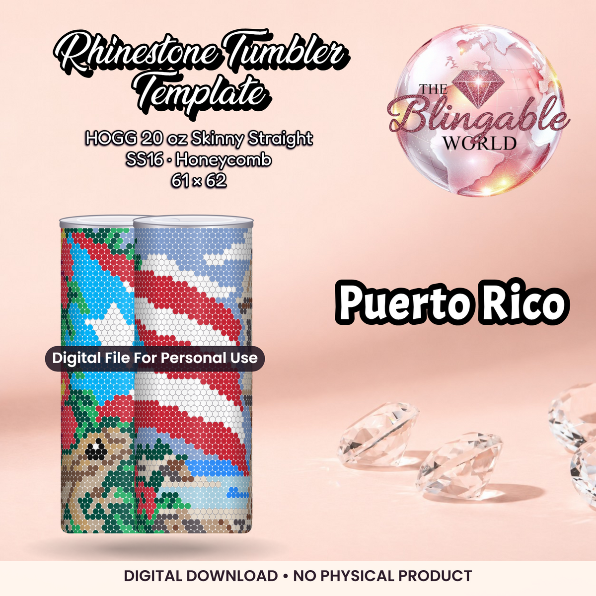 Puerto Rico - 20oz Honeycomb Tumbler Template *Digital File* product mockup