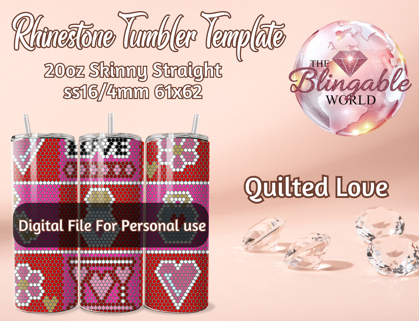 Quilted Love - 20oz Tumbler Template *Digital File*