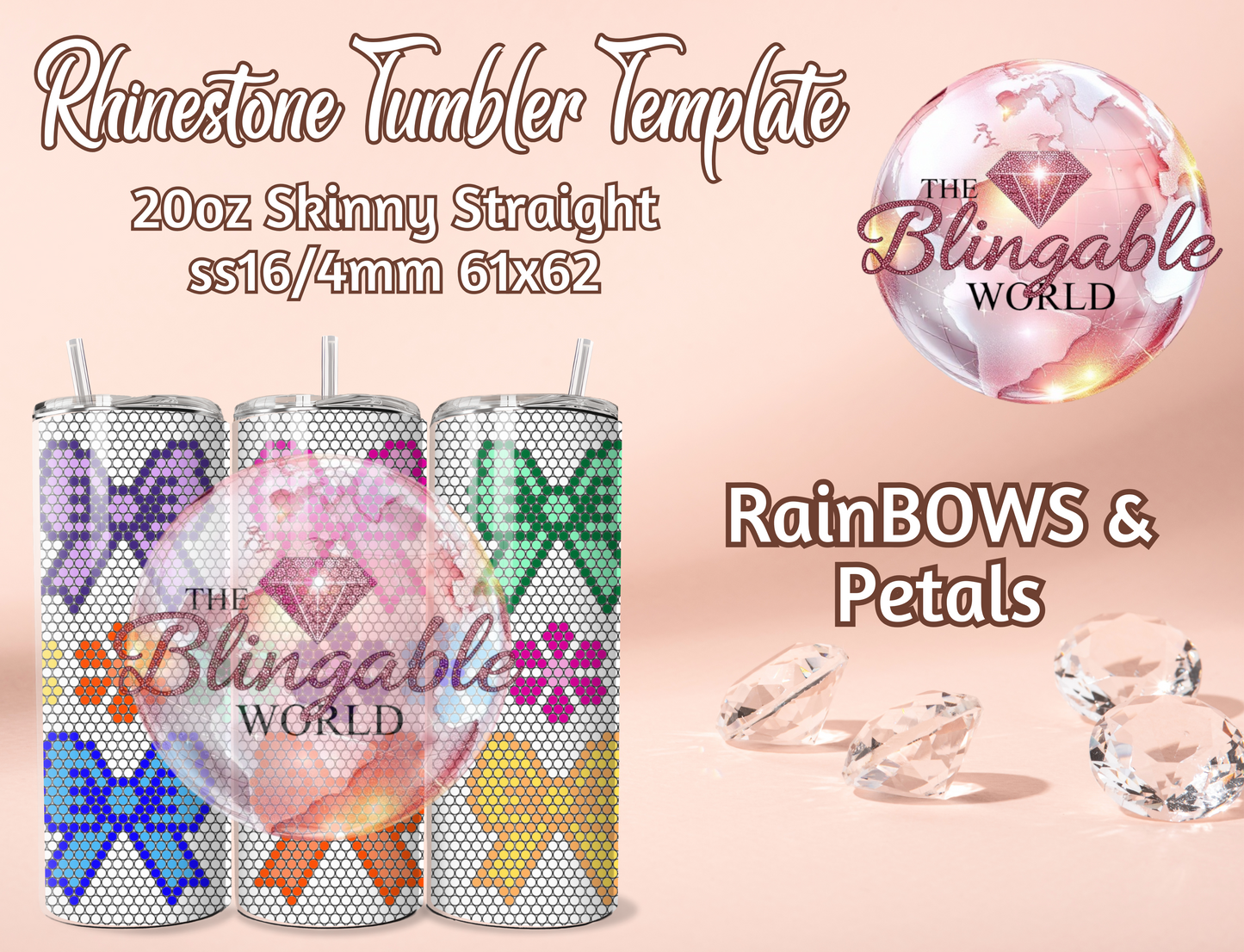 20oz Tumbler Template - RainBows & Petals *Digital File*
