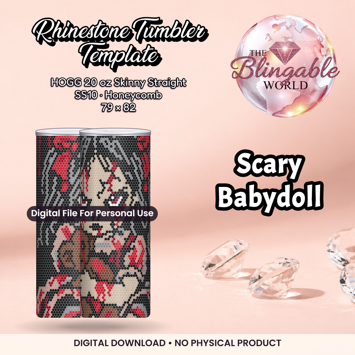 Scary Babydoll - 20oz Honeycomb Tumbler Template *Digital File*